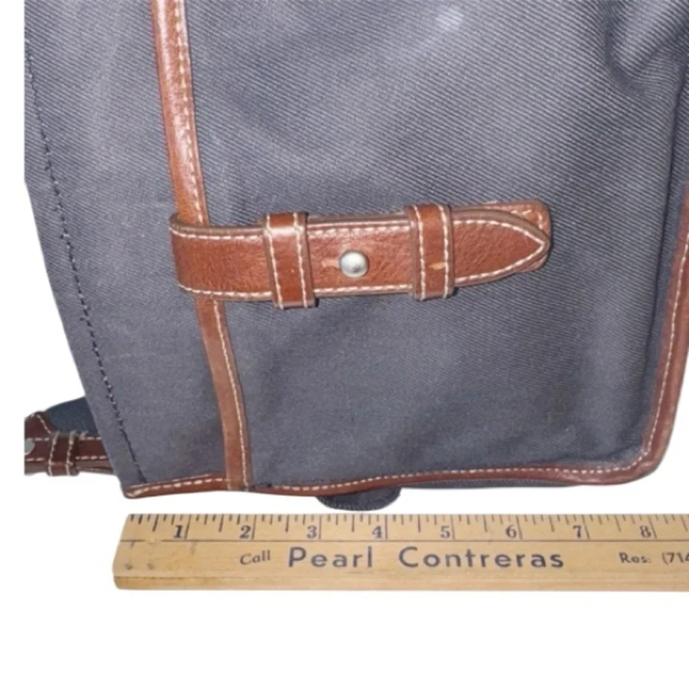 Fossil Vintage Y2K Crossbody Bag Charcoal Gray Canvas & Brown Leather Handbag